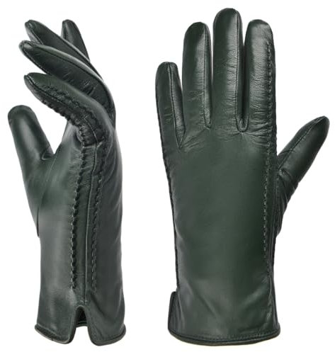 Harssidanzar HL001US Damen-Winterhandschuhe aus Lammfell, Leder, warm, mit Touchscreen, SMS, Grün , X-Large