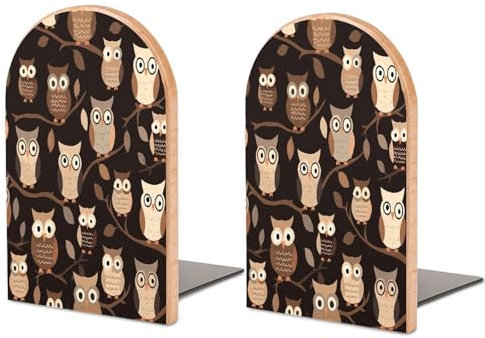 Buchstützen für Regale, Buchstützen für schwere Bücherhalter für Büro, Zuhause, Bibliothek, Buchstützen, strapazierfähig, niedlich, braun, Cartoon-Eulen-Druck, Bücherregal