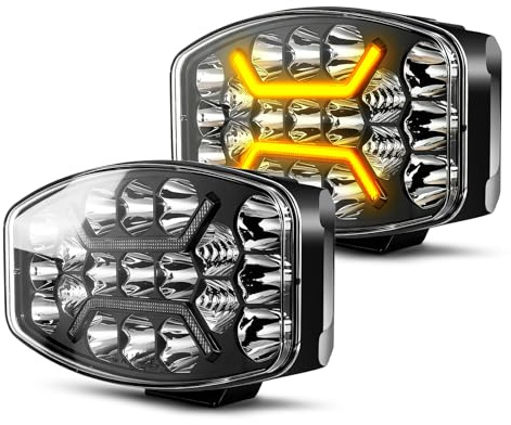 BraveWAY 2 piezas 75W Faro de trabajo LED redondo con luces diurnas anámbar y blancas parpadeo rápido, 6500K 3500K IP68 Faro LED de largo alcance para camión 12V 24V para coche, camión, tractor
