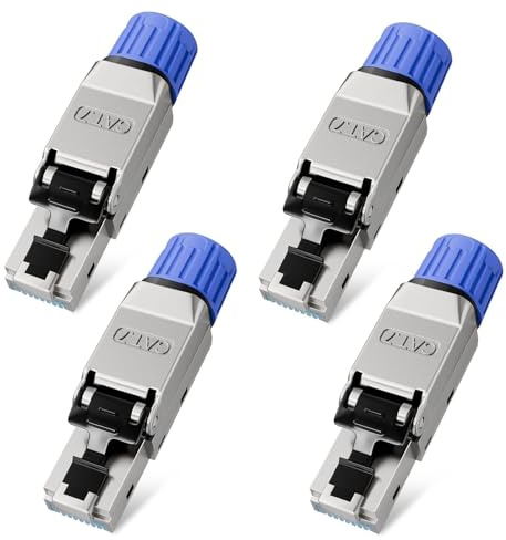 Raheem Conectores RJ45 blindados CAT.7 sin herramientas, paquete de 4 unidades, fácil instalación para redes Ethernet de alta velocidad, compatibles con cables Cat6A/Cat7, ideal para uso doméstico y