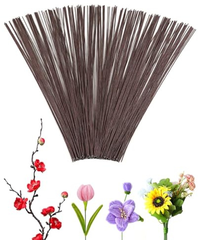 VURYAPI 100 Stück Floristik Draht, Draht zum Basteln, Blumen- und Stieldraht, Fondantdraht 14 Zoll, Blumendraht Grün, Steckdraht 40CM (Braun)