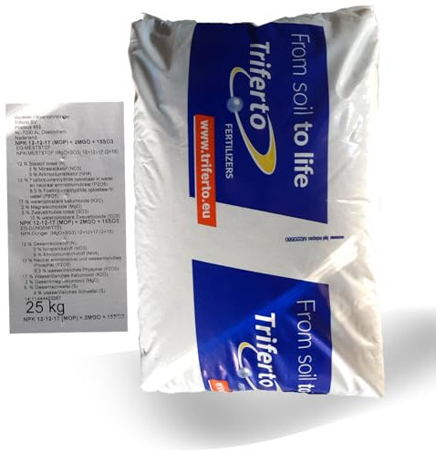 NPK-Dünger 12+12+17 (+2 +S) Volldünger 25 kg mit Magnesium & Schwefel TOP Rasendünger, chloridarm