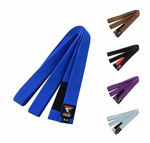 Fadi Sports Brazilian Jiu Jitsu Belt – Poly-Cotton BJJ Belt for Men & Women Durable with Ranking Stripe Sleeve for Gi Training & Competition (Blue, A2)