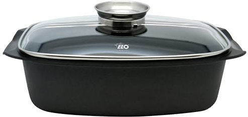 ELO Alucast Bräter 32cm mit Glasdeckel und Aromaknopf, ELODUR® Select Antihaftversiegelung, backofenfest, induktionsgeeignet, schwarz