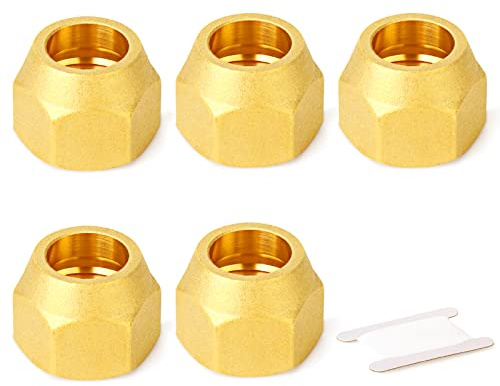 GASHER 5PCS de latón SAE 45 grados de abocardar el tubo de ajuste, 1/2 Tuerca Abocardar Aire Acondicionado Tubería de Cobre Extensión Butt tubo de cobre Tuerca Abocardar