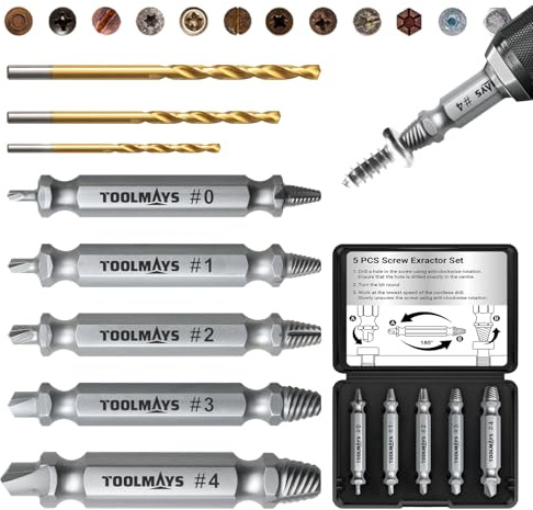 TOOLMAYS Estrattore Viti Danneggiate Con 3 punte a spirale, 8 Pezzi Estrattore Viti Spanate, Estrattori Viti Danneggiate Durezza Massima Fino a 66 HRC, Per Avvitare Danneggiate Arrugginite Viti