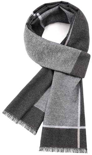 Lonya Bufanda Hombre Invierno Elegante Tartán Moda y Elegante Pashmina Clásico Resistente Cuadros Foulard Fría Suave al Ttacto Fular A-Gris Claro y Oscuro,180 * 30cm