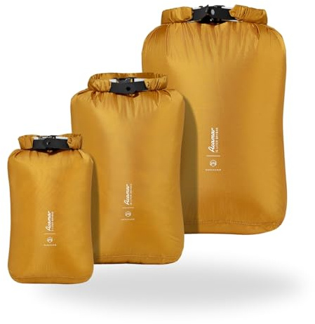 NORDKAMM Profi Dry Bag 5L/10L/15L, Ultraleichter DryBag mit 10.000 mm Wassersäule, Packsack wasserdicht für Rucksack, Wasserdichter Beutel aus ROBIC® Performance Nylon (Chai Tea Yellow Set 5l-10l-15l)
