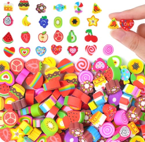 150 Stück Radiergummi, Lustige Radiergummis für Kinder Mini Radierer in Form von Lebensmittel Obst Herz Regenbogen Eraser für Schulen Schüler Schulbedarf Kindergarten Party Geschenke