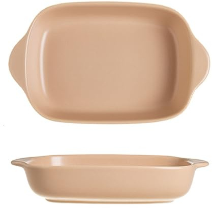 Yoller Teglia da forno in ceramica, 2 pezzi, piccole pirofile, lasagne con manici, pirofila in tinta unita, per lasagne, arrosti e cottura (Kaki)