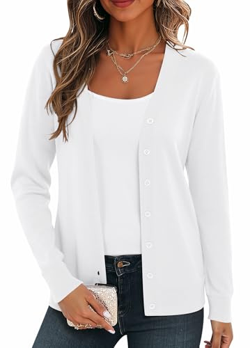 BEIGAI Cardigan léger à manches longues pour femme avec col en V - Cardigan classique vintage avec bouton