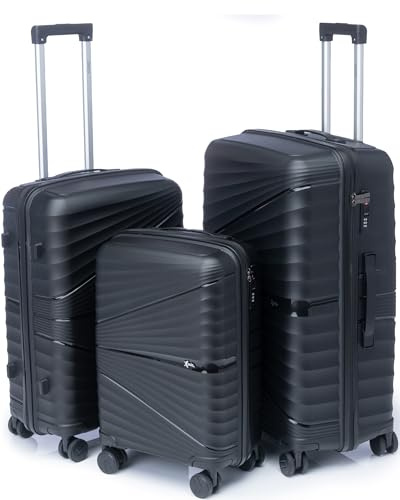 Xonic® Hartschalenkoffer Set für Set - Bruchsicherer Rollkoffer Polypropylen mit 360° Doppelrollen & TSA-Schloss - Reisekoffer Dark Grey