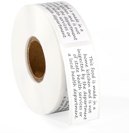 500pcs Cottage Food Law Labels Stickers, 2x1in Square Thermal Printed Adhesive Baked Bread Jam Jar Labels Made in Home Kitchen Baking Inspection Statement for Homemade Bakery Food Packaging