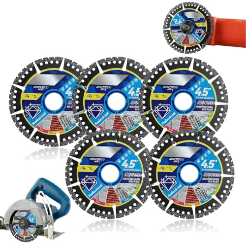 4.5-Inch Diamond Cutting Blade, 115mm Multifunctional Saw Blade for Tiles, Marble, Concrete, Steel, PVC, 13000 RPM (Black,5PCS)