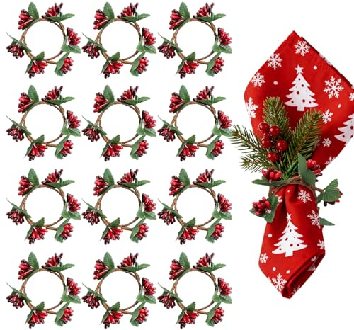 ACTOYS Servilleteros Navidad, Anillos de Servilletas de Navidad, Servilleteros Navidad, Anillos de Servilleta para Decoracion Mesa Navidad, Fiesta, Cena, Año Nuevo (Bayas, S)