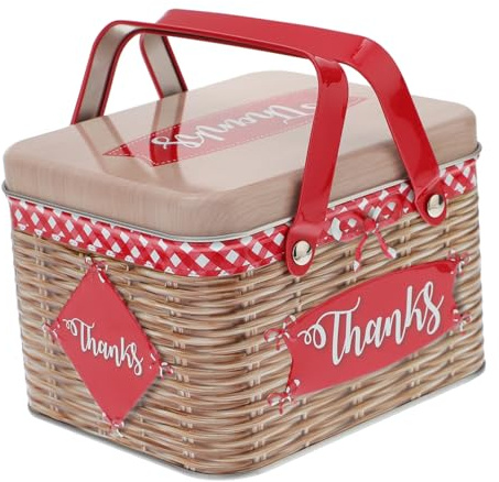 OSOLADY Portable Imitation Rattan Cookies Box Tinplate Candy Storage Container Fully Sealed Moisture Proof Biscuit Storage Box for Party Food