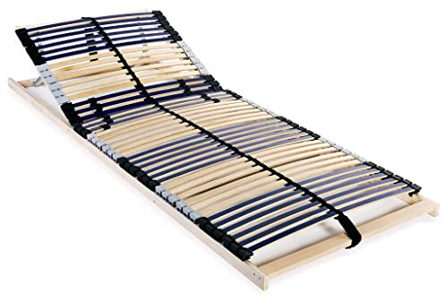 Woonisher Base de Cama con Cabecero Ajustable y 42 Láminas, Somier con Patas y Sistema 7 Zonas de Confort, Cama Matrimonial 90x200 cm para Descanso Personalizado