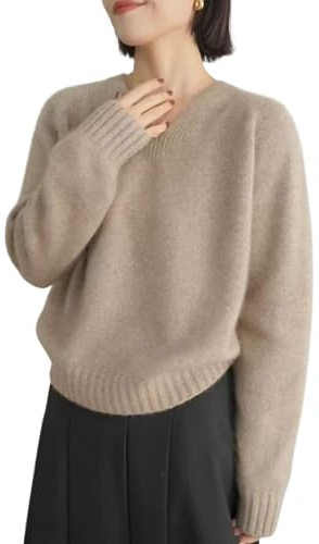 Warmer Kaschmir-Pullover für Damen, gemütlicher Kaschmir-Pullover, Winter, V-Ausschnitt, Wollpullover, weich, gestrickt, bequem, übergroße Oberteile, camel, XXL