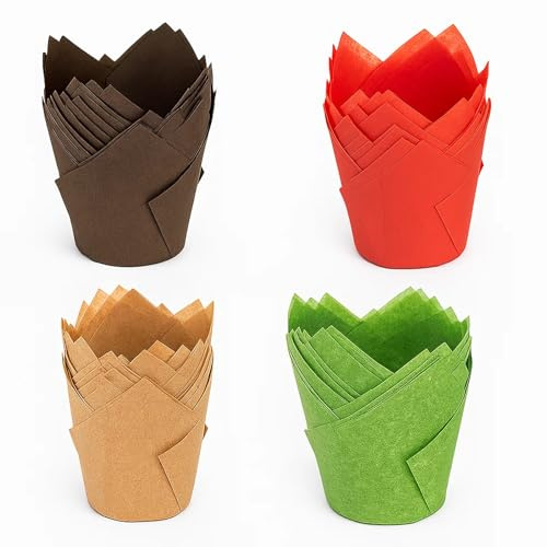 200 Pcs Tulip Shaped Cake Paper Cups, Muffin Cases, Ideal Muffin Cases for Baking,Greaseproof Baking Cups,Suitable for Home Baking, Cake Shops, Dessert Shops, Birthday Parties and Various Festivals