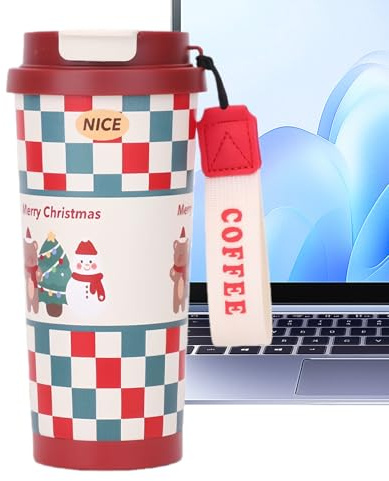 zjhukfmc Gobelet Café de Noël - Mug En Acier,isolés avec couvercles - Pour Bureau École Sport Voyage Extérieur Quotidien Rando Pique-Nique Plage Camping Ados Adultes