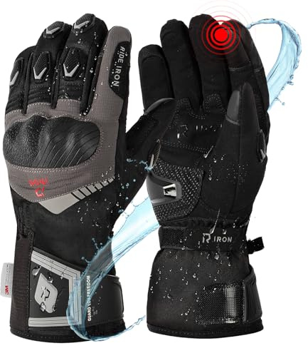 RIDEIRON Gants Moto Homme Hiver, Impermeables, avec Technologie 3M, Gants Moto Touchscreen, Protection et Confort pour Conditions Froides (Noir, Medium)