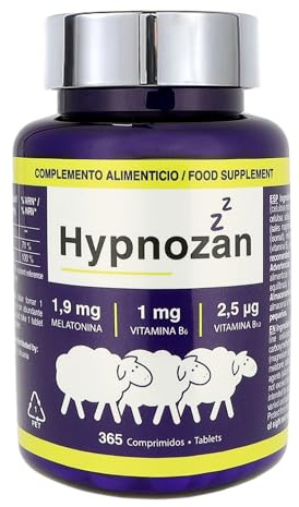 Hypnozan – Melatonina 1,9 mg por comprimido con Vitaminas B6 y B12 | 365 comprimidos | Uso diario sencillo (Sabor neutro)