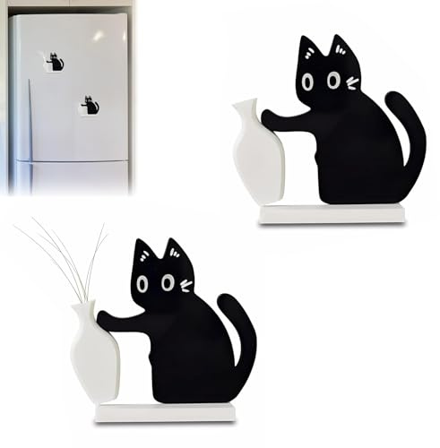 Schnurrhaare Aufbewahren Desktop Katzenvase, 2 Stück Acryl Katzen Deko | Lustige Vase Dekorative Fridge Magnets, Katzendeko Für Wanddekoration Küche, Deko Wohnzimmer