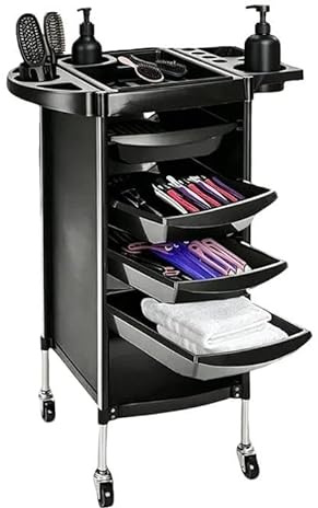 Hairdressing Trolley Salon Hairdresser Trolley with 4 Removable Drawers and Hair Dryer Holder, Beauty Storage Cart on 360° Swivel Wheels for Salon, Barber and Home Use