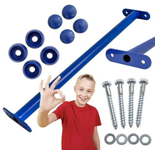 4iQ 5er Set Metall Kletterstange für Spielplatz, Reckstangen, pulverbeschichteter Stahl, 60 cm, Ø 32 mm, 100 kg Traglast, inkl. Schrauben & Abdeckkappen (Blau)