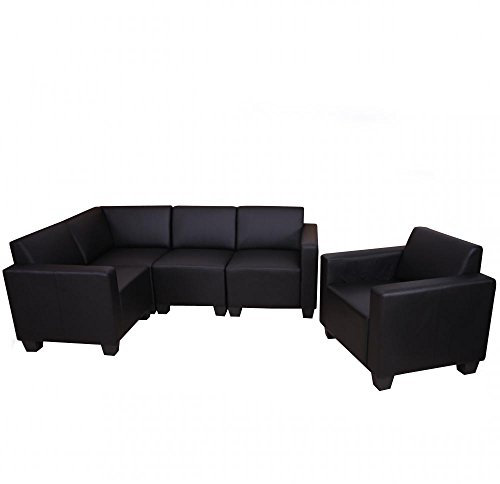 Mendler Modular Sofa-System Couch-Garnitur Lyon 4-1, Kunstleder - schwarz