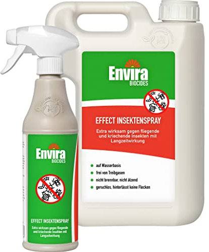 Envira Universal Effect Insekten Abwehrspray 500 ml + 2 Liter - Extra starkes Spray mit Langzeitwirkung gegen Trauermücken, Silberfische, Lebensmittelmotten & Ungeziefer - Mittel gegen Insekten