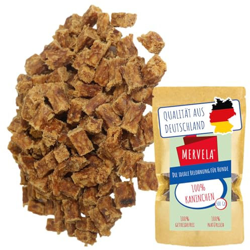 MERVELA® Premium Kaninchen Kauwürfel für Hunde, 500g - Ideal als Trainingsleckerli | 100% Natürliches Kaninchenfleisch | Hypoallergen für Sensible Hunde | Made in Germany
