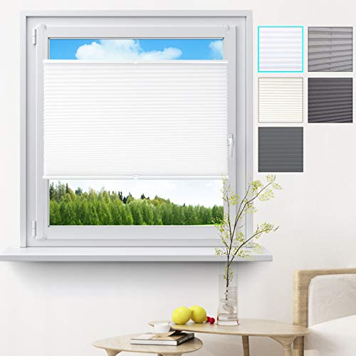 WOLTU Plissee Klemmfix ohne Bohren 80x130cm (BxH) Weiß Faltrollo Plisseerollo mit Klemmträger Lichtdurchlässig, Jalousie Sichtschutz und Sonnenschutz Easyfix Rollo für Fenster & Tür