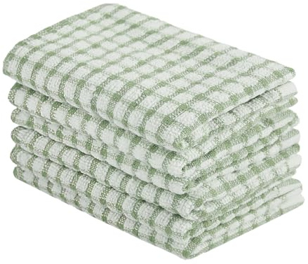 Sourcingmap Pack of 6 Cotton Dish Cloths Waffle Weave, Water Absorbent Kitchen Small Dish Towel Set for Washing Up - Washable Reusable Tea Hand Towels, 38 x 27cm Green - Small Size