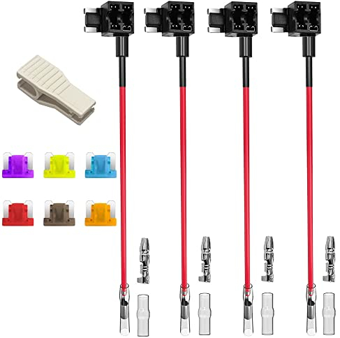 Gebildet 4pcs Mini 12/24V Basso Profilo Portafusibili a Lama con 16AWG Filo, Add-a-circuit Fusibili Tap, con 6pcs Miniatura Fusibili a Lama (3A 5A 7.5A 10A 15A 20A) e Estrattore di Fusibili