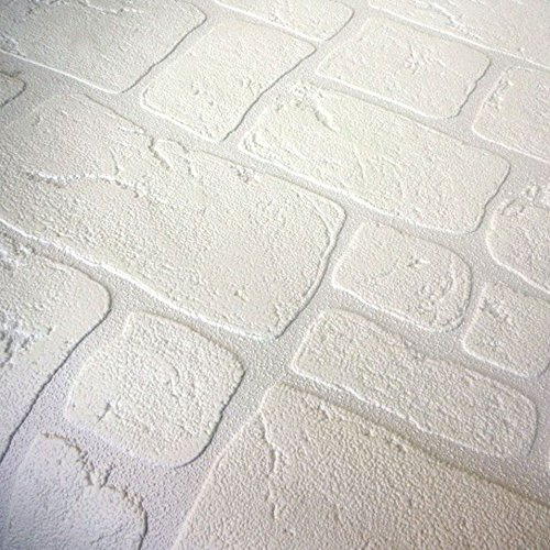 Paintable Brick Slate 3D Effect Wallpaper Blown Textured Vinyl White AS Creation