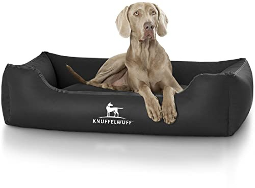 Knuffelwuff Kunstleder Hundebett Sidney XL 105 x 75cm Schwarz - abnehmbarer Bezug - leicht zu reinigen - für große, mittelgroße und kleine Hunde