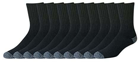 Amazon Essentials Chaussettes en Coton, Confortables, durables, Semi-rembourrées Homme, 10 Paires, Noir, 41-45