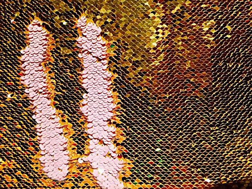 5 mm wendbarer Paillettenstoff, Meerjungfrauen-Pailletten-Material – 140 cm breit (verkauft von 0,5 m) (Gold und Rosa, halber Meter)