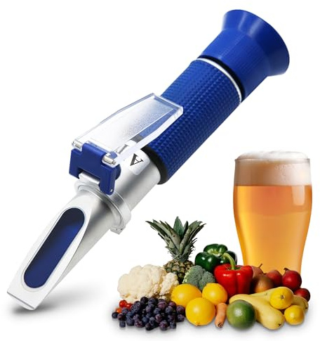 AMTAST Handheld Beer Refractometer Brix Refractometer Wine Refractometer Tester ATC Dual Scale-Brix 0-32% Specific Gravity 1.000-1.120, Made of Copper (Not Cheap Aluminum)