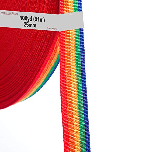 91 meter x 25 mm PP-spännband – 1,1 mm tjockt – regnbågsband av polypropen – 91 meter (100YD) längd och 25 mm brett, 5 färger, TKB5073