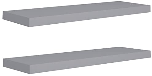 vidaXL 2X Wandregal Schwebend Hängeregal Wandboard Bücherregal Regalbrett Schweberegal CD DVD Regal Dekoregal Grau 80x23,5x3,8cm MDF