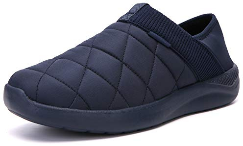 KUBUA Slippers for Men and Womens Indoor House Shoes Plush Slip on Outdoor Garden Loafers Dark Blue 10 Women / 8 Men