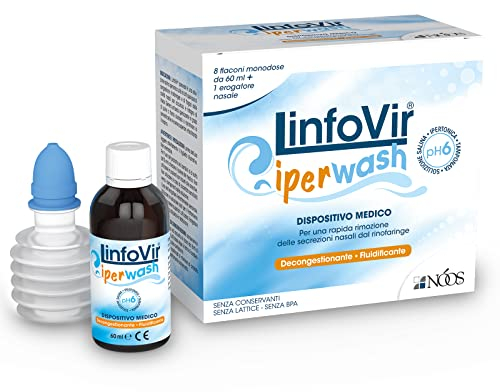 Nóos - LinfoVir® IPERWASH: Lavaggio nasale a base di soluzione salina ipertonica - 8 Flaconi monodose da 60 ml - Per una corretta Igiene nasale