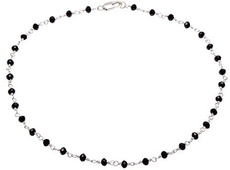 Joseph Brothers Black Beads Wrapped Silvery Wire Chain Necklace Choker for Women, 15 Inches
