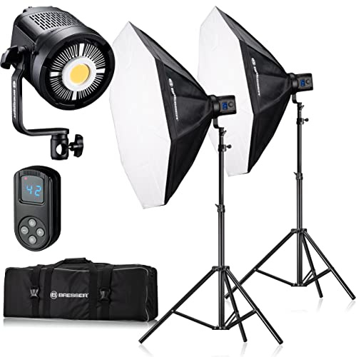 BRESSER Set de lumières photographiques, Noir | Bresser BR 80SL Kit studio double COB LED 2 x 80 W avec octabox 95 cm