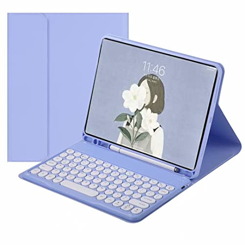 QYiiD Funda para Teclado para iPad Mini de 5ª/4ª generación, Teclado Redondo, Funda Tipo con Soporte para lápiz, iPad Mini Teclado español Ñ Desmontable para iPad Mini 5/Mini 4, Púrpura