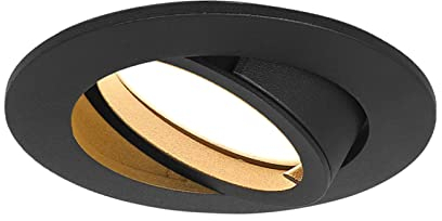 HCFEI Set da 1 faretto a LED dimmerabile, nero opaco, orientabile, 5 W, piatto, 230 V, faretto da incasso da 68 mm, angolo di diffusione di 120° (bianco caldo 3000 K)