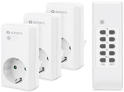 Sonero set di prese radiocomandate 3x presa radiocomandata e 1x radiocomando, 1100 watt, portata massima 30m, interno, bianco (presa tedesca)