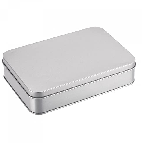 sourcing map Metalldosen mit Deckel, 1 Stk. Kleine Blechdose 16 x 11 x 3.5 cm Metalldose für Süßigkeiten und kleinen Gegenständen Abnehmbarer Deckel - Silber